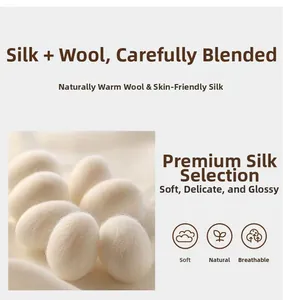 Macro view of natural silk cocoons and wool blend material for premium soft scarves