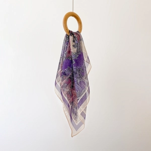 70cm lightweight paisley chiffon square scarf with purple and navy floral patterns