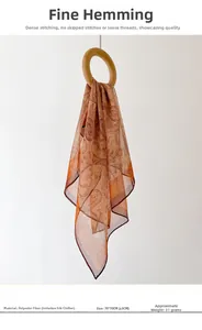 Detail of paisley print chiffon square scarf with fine stitched edges 70x70cm