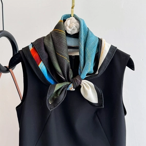 Elegant Abstract Print Silk Wool Blend Square Scarf For Women Lightweight Luxurious Bandana Wrap Fashion Neck Accessories