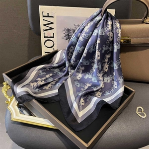 Women Luxury Mulberry Silk Square Scarf Vintage Horse Carriage Totem Print Elegant Small Neck Kerchief Fashionable Scarf Wrap