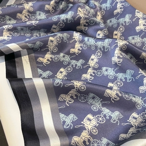 Silk square scarf featuring a classic carriage totem print with striped edges