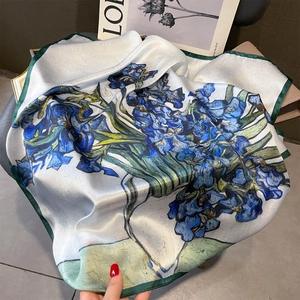 Carré de soie artistique Iris de Van Gogh, foulard en soie de mûrier 65cm pour femmes