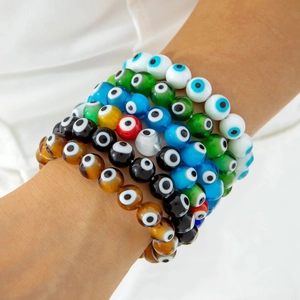 Bohemian evil eye beaded stretch bracelets in multiple colors for stylish layering