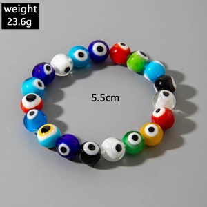Detail view of colorful evil eye beaded bracelet with 23.6g weight and 5.5cm diameter