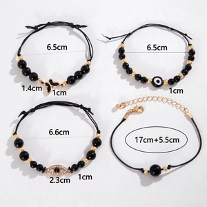 Detail view of 4-piece Bohemian Evil Eye bracelet set with sizing and measurements