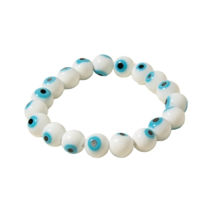 Bohemian evil eye beaded elastic bracelet with blue and white protective charms