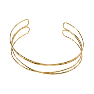 Minimalist gold multi-layer choker necklace with a textured open ring metal design