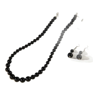 Black beaded necklace and earring set with polished finish for a dark aesthetic look