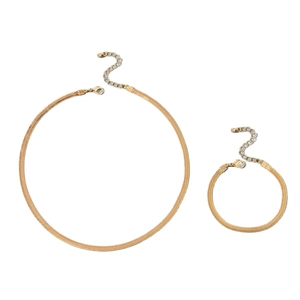 Minimalist gold snake chain necklace and bracelet set with adjustable lobster clasp