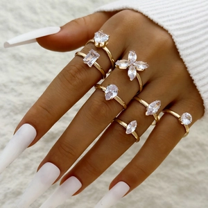Bagues En Alliage Doré Zircone Ouvert Ajustable Formes Cœur Goutte Papillon Bijoux De Mode Pour Femmes