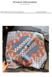 Detail view of 53x53cm mulberry silk scarf featuring a classic paisley pattern print
