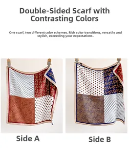 Detail of double-sided paisley and polka dot silk twill scarf with vibrant contrast colors