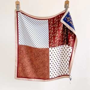 Elegant paisley and polka dot silk-satin square scarf with four-panel grid design