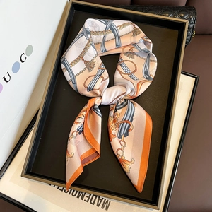 Women Square Scarf Elegant Equestrian Chain Print Polyester Satin Headscarf Handbag Accessory Fashion Neck Wrap