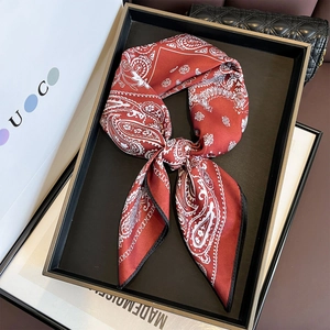Retro Paisley Floral Print Square Scarf Women Vintage Polyester Satin Satin Neck Scarf Bandana Hair Tie Office Accessory