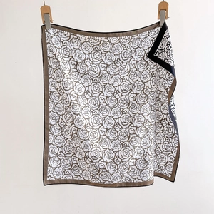 Elegant floral silk square scarf with vintage rose prints and contrasting borders