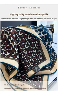 Detail of wool silk scarf fabric texture featuring geometric L-pattern design