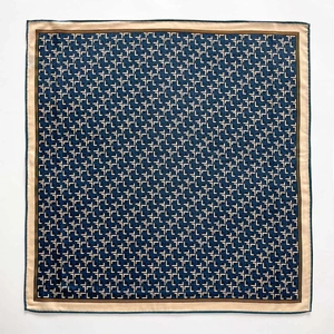 Navy and white geometric silk wool square scarf with luxury classic pattern 62cm