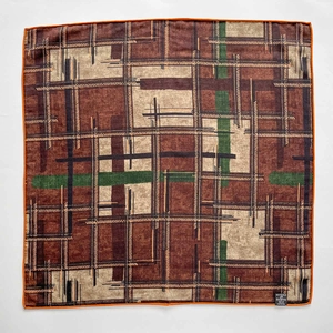 Plaid silk wool square scarf featuring classic grid pattern and orange hand-rolled edges