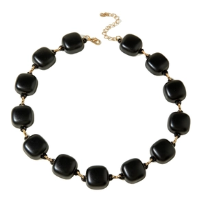Fashion acrylic chunky necklace with matte black square beads and golden chain links