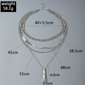 Detailed size and weight specs for multi-layer silver hip-hop heart chain necklace