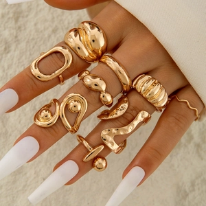 Irregular Geometric Gold Alloy Rings Stacking Vintage Bohemian Style Women Fashion Jewelry Accessories