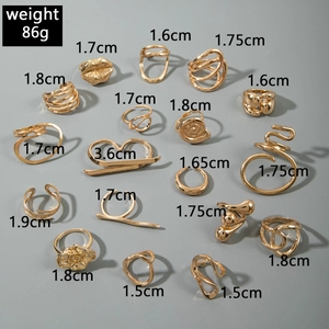16-piece set of gold geometric rings featuring hollow heart and lip designs, 86g weight