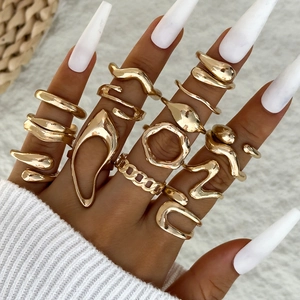 Anelli In Lega Placcati Oro Irregolari Geometrici Cavi Impilabili Retro Punk Gioielli Minimalisti Per Donne Festa Quotidiana Viaggio