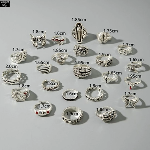 20pcs gothic vintage silver ring set with skull coffin snake and dark aesthetic designs