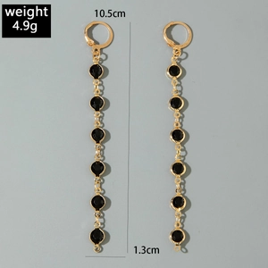 Boucles d'oreilles pendantes longues à cristaux noirs style minimaliste doré pour femmes
