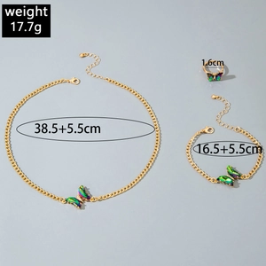 Détails de la parure de bijoux papillon aurora avec dimensions du collier et du bracelet