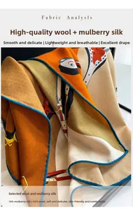 Detailed shot of mulberry silk and wool blend fabric with elegant color block patterns