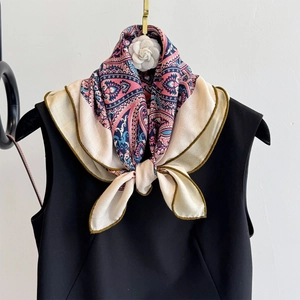 Vintage Paisley Printed Silk Wool Blend Square Scarf For Women Elegant Thin Neck Scarf Fashion Headband Bag Ribbon