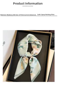 Detail of 65cm floral mulberry silk square scarf with premium printed texture