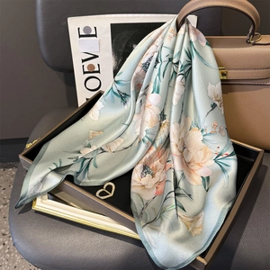Floral Print Mulberry Satin Square Scarf Elegant Fashion Hair Neck Wrap For Women