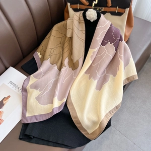Fashion Large Square Scarf Floral Print Satin Feel Lightweight Shawl Wrap For Women Elegant Office Beach Accessories