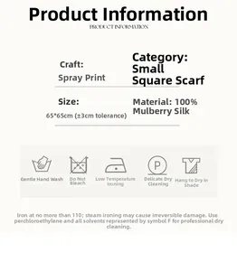 Detailed size specifications for 100% mulberry silk scarf with digital lotus print