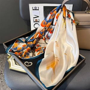 Pure Mulberry Satin Scarf Elegant Printed Square Neck Scarf Floral Striped Satin Satin Head Wrap Fashion Shawl For Women