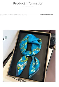 Detail showing high-precision Van Gogh almond blossom print on 100% mulberry silk scarf