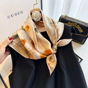 Elegant 100% mulberry silk scarf with artistic oil painting style floral print for women