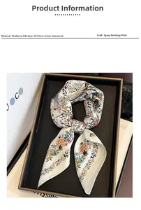 Detail of 65x65cm printed silk scarf with floral bird patterns in a premium gift box
