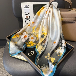Women Square Satin Scarf Pure Mulberry Satin Elegant Floral Print Lightweight Neck Wrap Fashionable Necktie Headscarf