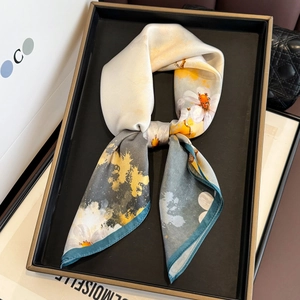 Floral silk square scarf for women in mulberry silk with artistic watercolor print pattern