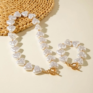 Baroque irregular heart pearl necklace and bracelet set with gold OT toggle clasp