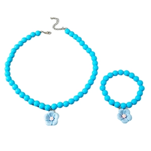 Parure de bijoux en perles de camélia bleu avec collier et bracelet de mode