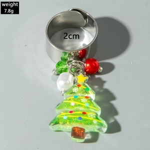 Detail view of Santa resin tree and pearl charm ring with 7.8g weight and 2cm diameter
