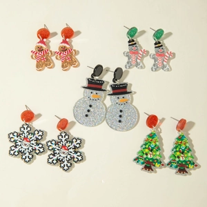 Set de 5 boucles d'oreilles de Noël avec bonhomme de pain d'épices et sapin