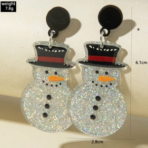 Détails des boucles d'oreilles bonhomme de neige en acrylique pailleté avec dimensions