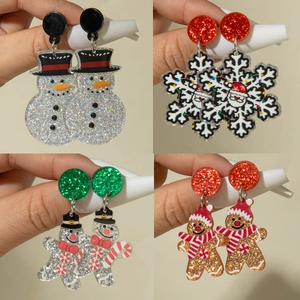 Set de boucles d'oreilles de Noël en acrylique avec motifs Père Noël, bonhomme et biscuit